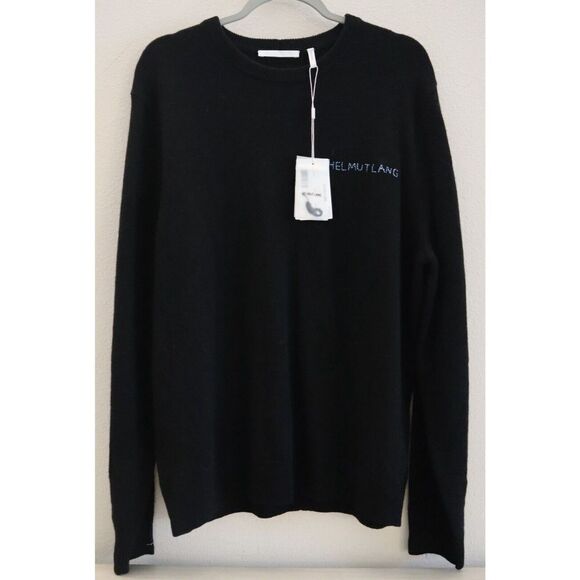Helmut Lang M09HM702 Men's Sz Small Black Kurt Crew Neck Logo L/S Sweater $375 - Picture 1 of 8
